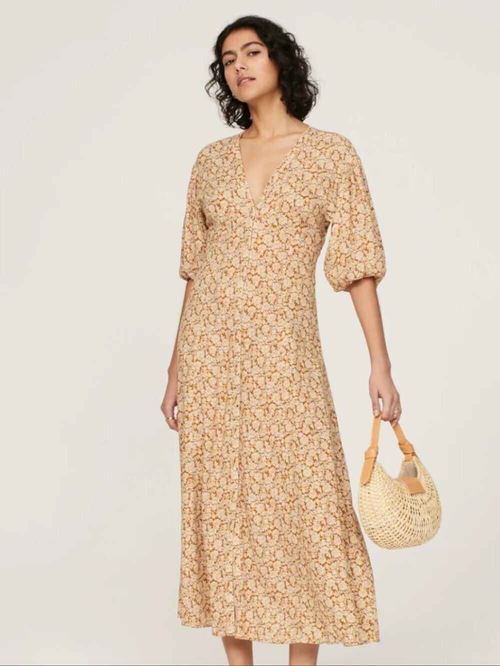 NWT Evereve Faherty Havana Maxi Linen Dress Golden Theodora Floral Size M